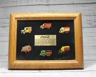 Vintage Coca Cola Delivery Trucks Framed Lapel Pin Set Limited Edition
