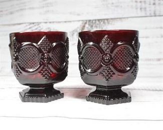 Vintage Avon Cape Cod Red Ruby Glass Footed Glass Set