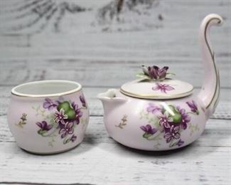Vintage Hand Painted Violet Porcelain Teapot Cup Teaware