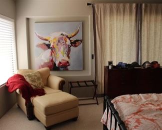 Tommy Bahama oversized chair with ottoman - Texas Cow Art above it