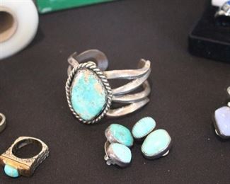 Turquoise, Laramite, sterling jewelry - some pieces have 18k or 14k setting for stones, many pieces are signed