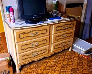 Vintage french Provincial 6 Drawer Dresser, Dell Monitor and more.