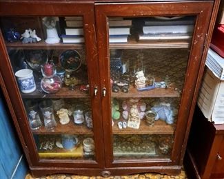 Antique Book Case with Glass Doors; and lots of Collectables