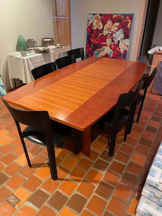 Swedish inspired table with six leather chairs