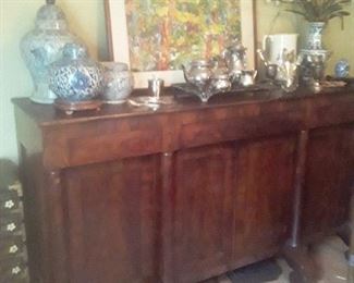 Large 1800s Mahogany Sideboard  Antique Asian Jars  Wilcox Du Barry Tea/Coffee Service  Mary Fisher Abstract