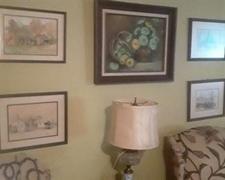 Talladega artists, Wilmary Elliott  and  Dorothy Ingram Paintings  Antique lamp