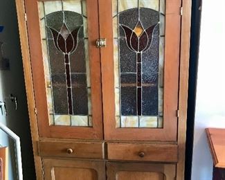 Hutch with Handmade Stain Glass panels made by Local artists Diane Richard