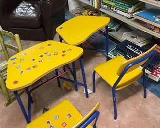 Pair of children's desks and chairs