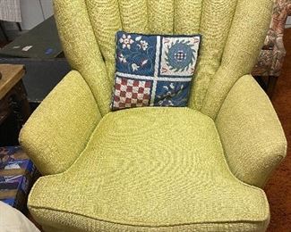 Fan back chair, chartreuse upholstery