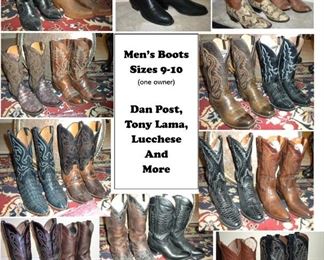 Boots from one owner.  Men's sizes 9 to 10. Lucchese, Dan Post, Tony Lama