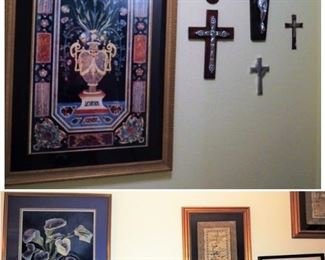 Catholic items. Framed lithographs and original art