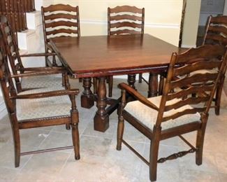 Wood table - expandable. 6 ladderback chairs