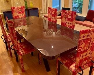 Dakota Jackson Epoch dining table with chairs.
