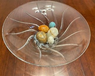 Crystal bowl with stone eggs