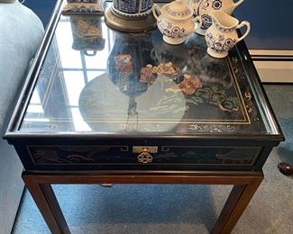 Drexel end table (one of two) w/protective glass