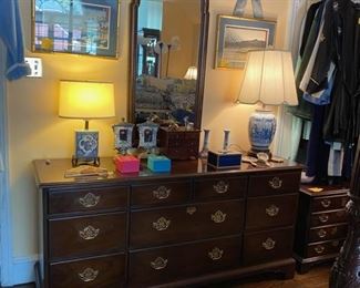 Drexel mahogany triple dresser & mirror