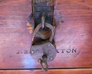 $125, Antique  J.B. Stockton wood Chest/footlocker 30" x 20" x 19" , broken latch. 