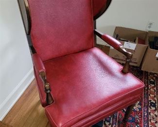 $75 ea. (2) Red Vinyl & wood Armchairs, excellent condition