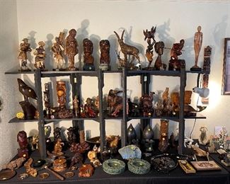 Wood carvings from all over the world and other items