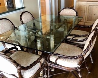 McGuire Dining Table and 6 McGuire Twisted Bamboo Chairs