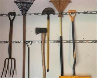 rake, ax, pitchfork, snow shovel