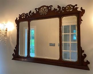 Antique Wooden Triptych Mirror