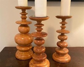 3 Tall  Wooden Candle Holders