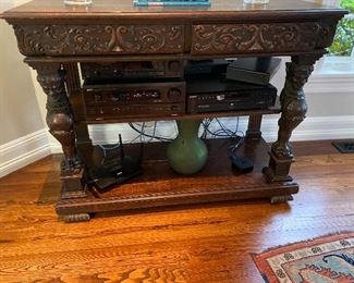 Victorian Carved Shelf Unit with Whimsical Faces