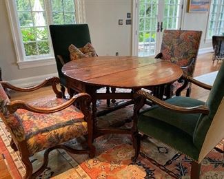 Antique Drop leaf Table with 4 Upholstered Chairs. Chairs also available individually.