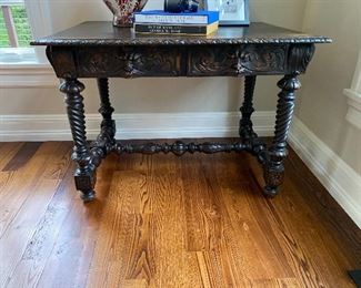 Victorian Carved Accent Table with faces