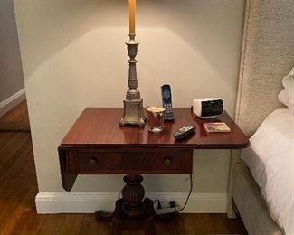 Wooden Dropleaf table with drawer and Pair of lamps