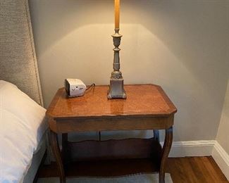 Wooden Accent Table with shelf underneath. Pair of matching lamps