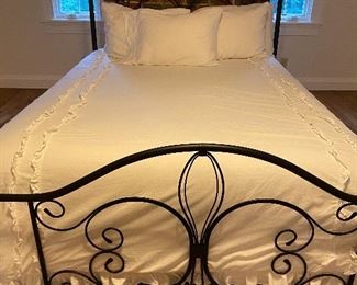 Wrought Iron Queen Bed and linens