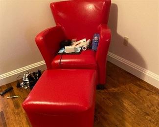 Red Vinyl Chair with Ottoman