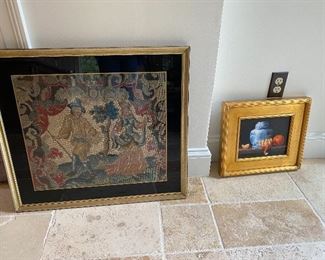 Framed Needlepoint and Susan Manning O'Briant Painting