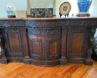 Victorian Carved Cabinet with Whimsical Faces