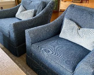 Pair of Blue Kravet Swivel Chairs