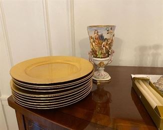 Gold Charger Plates & Capodimonte Vase