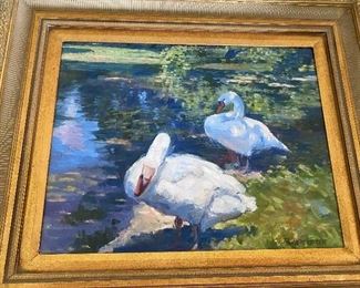 Original Oil Painting of Swans by Cincinnati Painter Robert Hebenstreit