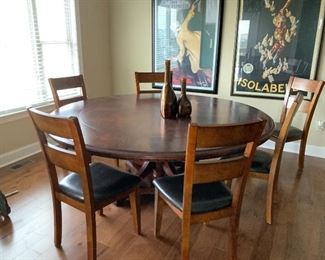 Rd Table 6 chairs - slide outside leafs off too make smaller Base is exquisite $950.00