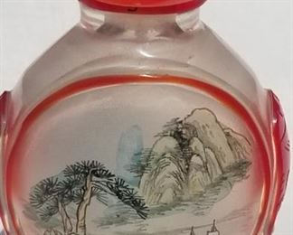 Carved Cameo Glass Reverse Painted Snuff Bottle