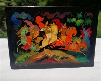 Russian Lacquered 4 Horseman Painted Box ~ signed