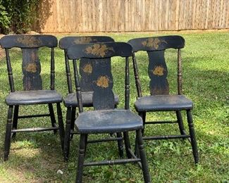 Primitive plank bottom chairs sold as set of 4
