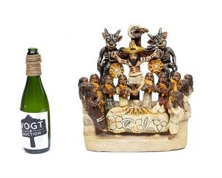 Angelina Martines Alvares, Mexican folk art diablitos tableaux, Ocumicho school, circa 1930s, Last Supper religious scene