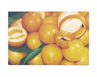 David Villasenor, oranges, acrylic on canvas,
frame: 48"h x 71"w