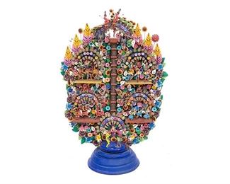 Exceptional Mexican folk art terracotta sculpture, Biblical Tree of Life motif
