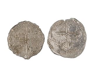 Pair of Atocha 8 Reales Silver Shipwreck Coins, Pair of Spanish 8 Reales Silver Coins, Nuestra Senora De Atocha Salvage