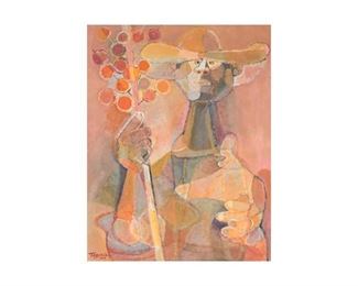 Romeo Tabuena, titled "Candy Peddler", dated 1964, oil on board,
frame: 27.5"h x 21.5"w