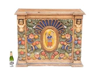 Important Spanish Colonial Era sideboard, religious motif with Archangel Gabriel, circa 1890