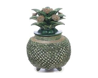 Mexican Folk Art Majolica Glazed Pottery Urn